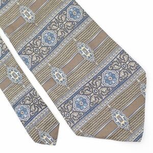 Henry Grethel Baroque Print‎ Blue Brown Floral Wide Silk Tie